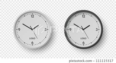 Vector 3d Realistic Round Wall Office Clock Set. White and Black Dial Closeup Isolated. Design Template, Mock-up for Branding, Advertise. Simple Minimalistic Wall Clocks in Front View Vector 3d Realistic Round Wall Office Clock Set. White and Black Dial Closeup Isolated. Design Template, Mock-up for Branding, Advertise. Simple Minimalistic Wall Clocks in Front View 111115317