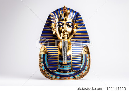 Egyptian Pharaoh funerary mask isolated on white background. Golden Mask of Tutankhamun. Traditions and customs of ancient Egypt 111115323