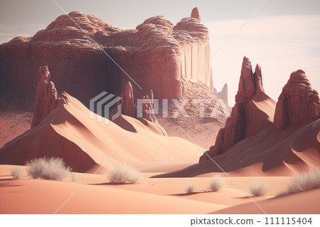 Pinkish Desert Cliffs and Sand Dunes, Similar to Monument Valley, generative ai 111115404