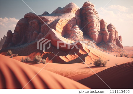 Pinkish Desert Cliffs and Sand Dunes, Similar to Monument Valley, generative ai 111115405