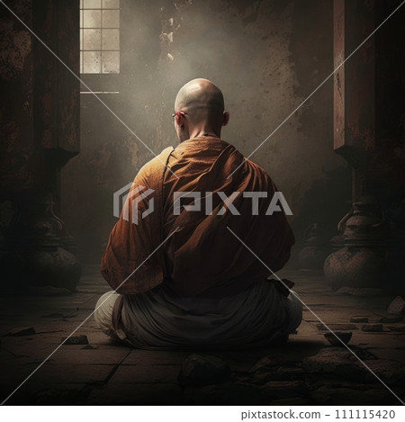Monk Meditation: Cultivating Mindfulness for a Clear State of Mind, generative ai 111115420