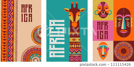 Africa patterned design. African background, banner with tribal traditional grunge pattern, elements Africa patterned design. African background, banner with tribal traditional grunge pattern, elements 111115426