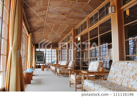 The wide veranda of the former Italian Embassy Nikko Villa, which maintains a wonderful appearance (Nikko City, Tochigi Prefecture, Japan) The wide veranda of the former Italian Embassy Nikko Villa, which maintains a wonderful appearance (Nikko City, Tochigi Prefecture, Japan) 111116196