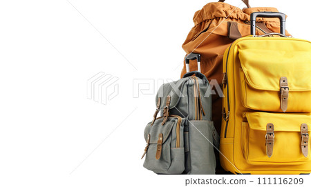Carry-on luggage and a handy yellow backpack for hiking. Carry-on luggage and a handy yellow backpack for hiking. 111116209