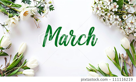 Spring floral banner on a white background for March. International Women's Day. Spring floral banner on a white background for March. International Women's Day. 111116219