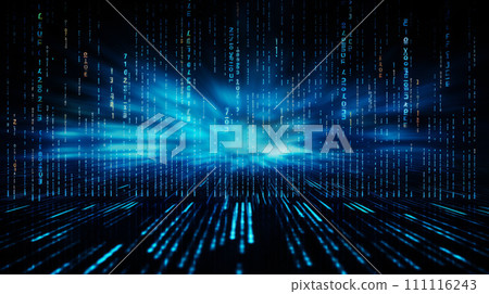 Blue digital binary code on a dark blue background. 111116243