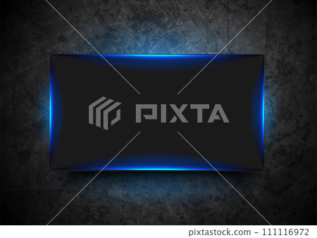 Blue neon luminous frame on dark brick wall abstract background Blue neon luminous frame on dark brick wall abstract background 111116972