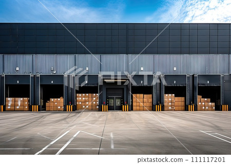 AI-generated content. Modern warehouse with stacks of boxes. Generative AI 111117201