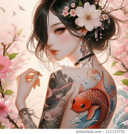 Bewitching woman with Japanese carvings 3 111117752