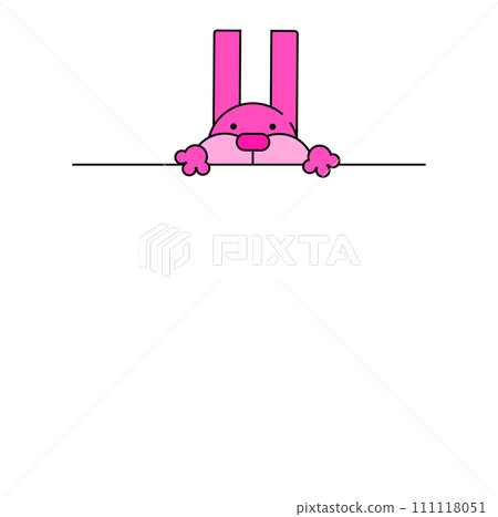 Pink cartoon bunny peeking out from edge, cute rabbit face with ears vector illustration. Playful animal, hide and seek game concept illustration. Pink cartoon bunny peeking out from edge, cute rabbit face with ears vector illustration. Playful animal, hide and seek game concept illustration. 111118051