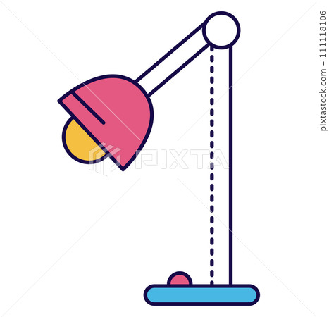 Pink adjustable desk lamp with yellow light on. Modern flat design home office equipment. Bright colors and minimalist vector illustration. 111118106