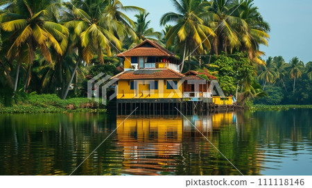 Traditional Yellow Waterfront Home Amidst Lush Kerala Backwaters Traditional Yellow Waterfront Home Amidst Lush Kerala Backwaters 111118146
