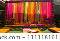 Vibrant Mehndi Function Decor with Pink Drapes and Marigold Strings 111118161