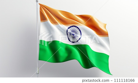 Waving Indian Flag on Pole - Patriotic Symbol 3D Render Waving Indian Flag on Pole - Patriotic Symbol 3D Render 111118166