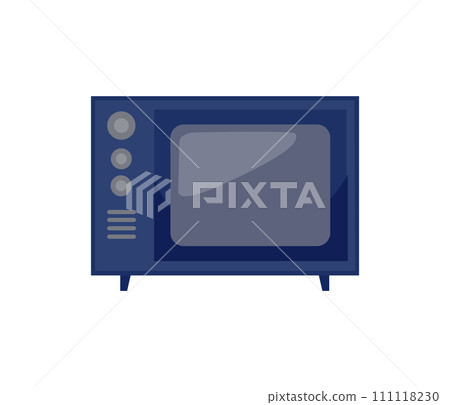 Old style blue television set with screen and side buttons. Vintage electronic device theme, retro TV concept vector illustration. Old style blue television set with screen and side buttons. Vintage electronic device theme, retro TV concept vector illustration. 111118230