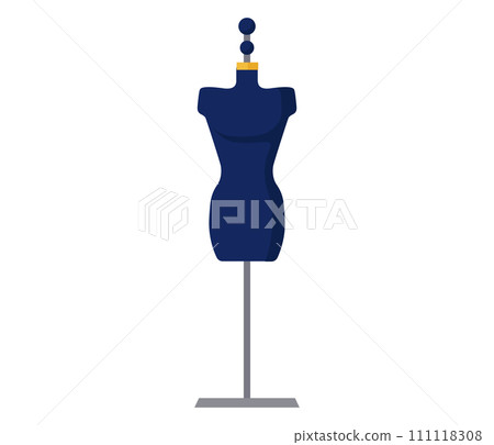 Navy blue dress form mannequin for fashion design. Tailor s dummy display in studio or workshop vector illustration. 111118308