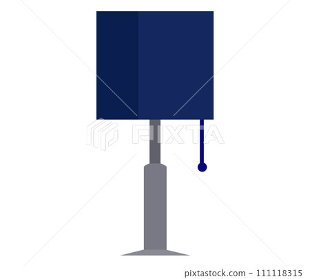 Blue street lamp simple design, modern city lighting, isolated lamp post vector illustration. Urban infrastructure, street furniture design, contemporary light pole vector illustration. 111118315