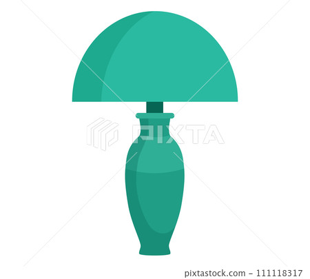 Green table lamp with large shade and ceramic base, simplistic design. Modern home decor and interior lighting vector illustration. Green table lamp with large shade and ceramic base, simplistic design. Modern home decor and interior lighting vector illustration. 111118317