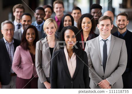 Different confident business people standing in a row with arms crossed 111118735