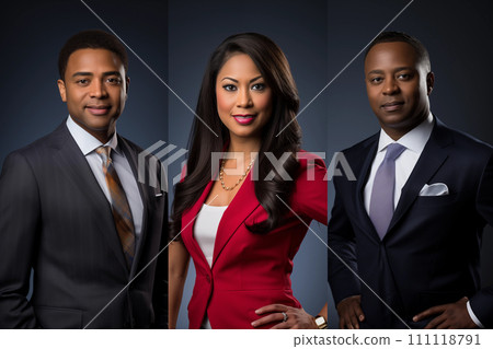 Group of young African American business people posing in front of a dark background 111118791