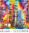 AI-generated content. Generative AI of A Painting of a Factory With rainbow Smoke Coming Out of It 111119058