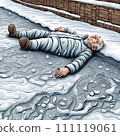 AI-generated content. Generative AI of Cartoon Man Lying on the Ground in the Snow 111119061