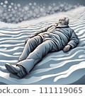 AI-generated content. Generative AI of Man Laying on Snow-Covered Ground 111119065