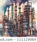 AI-generated content. Generative AI of watercolor painting style of an Industrial Factory Emitting Smoke 111119069