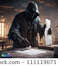 AI-generated content. Generative AI of Man in Dark Suit Holding Piece of Paper 111119071