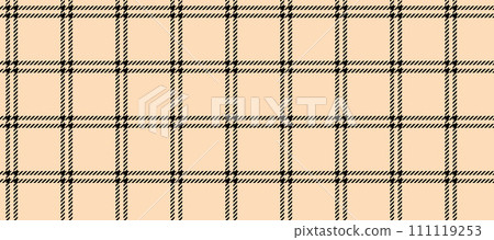 Seamless beige windowpane pattern. Checkered plaid repeating background. Tattersall tartan texture print for textile, fabric. Repeated neutral check wallpaper. Vector backdrop 111119253