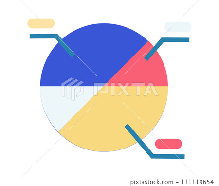 Colorful pie chart with four segments and data pointers. Infographic for presentation, report. Financial data, statistics concept. Vector illustration. Colorful pie chart with four segments and data pointers. Infographic for presentation, report. Financial data, statistics concept. Vector illustration. 111119654