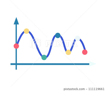 Colorful line graph on white background. Simplified flat style chart with multicolor dots. Data visualization vector illustration. 111119661