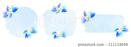Watercolor leaves and flowers, frames vector illustration set, romantic and realistic botanical decoration illustration 111119699