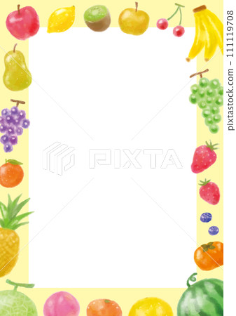 各種水果水彩風格手繪框-垂直-黃色邊框白色背景 111119708