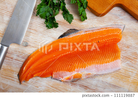 Fresh trout fillet with seasonings Fresh trout fillet with seasonings 111119887
