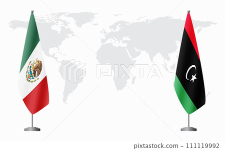 Mexico and Libya flags for official meeting 111119992