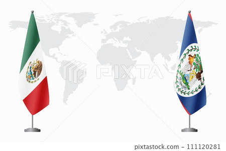Mexico and Belize flags for official meeting 111120281