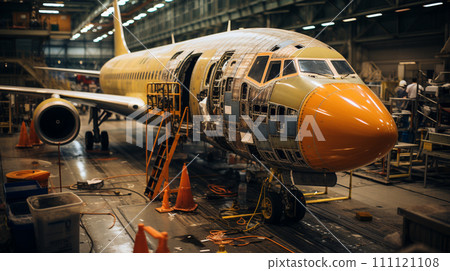 Aircraft assembly factory. Plane assembly factory. Generative AI. 111121108