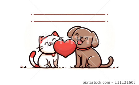 Puppy and kitten and red heart 111121605