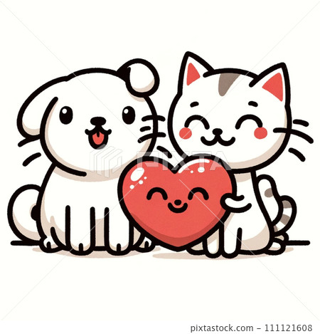Puppy and kitten and red heart 111121608