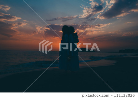一位年輕女子在雲海中觀賞日落的剪影 一位年輕女子在雲海中觀賞日落的剪影 111122026
