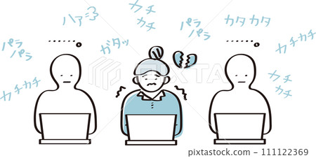 在安靜的辦公室擔心噪音的上班族的形象插畫素材 111122369