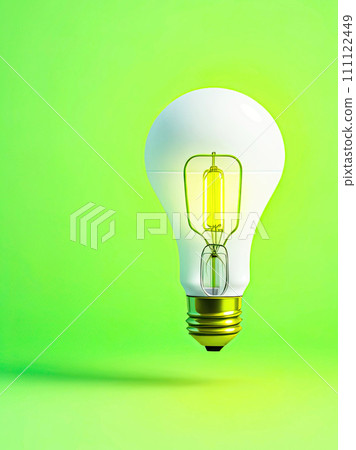 Innovative concept with glowing light bulb on a green background, ideal for adding text. Good idea, business idea theme. Generative AI 111122449
