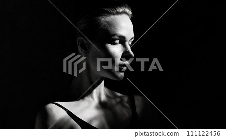 Image of beauty, foreign model woman, monochrome photo, black and white photo 111122456