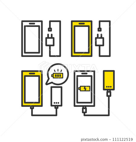智慧型手機、充電器、手機電池等防災用品插畫組 智慧型手機、充電器、手機電池等防災用品插畫組 111122519