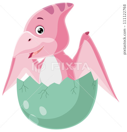 Cute baby pterodactyl cartoon hatching from egg Cute baby pterodactyl cartoon hatching from egg 111122768
