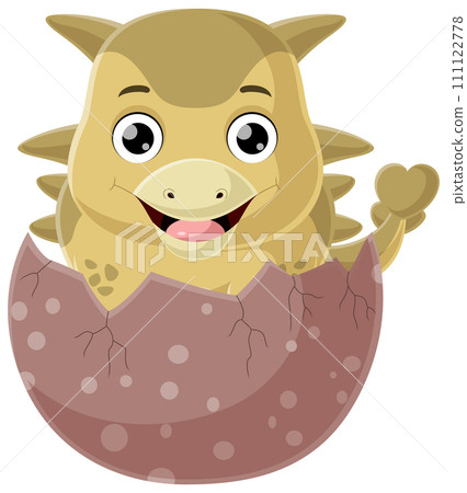 Cute baby ankylosaurus cartoon hatching from egg 111122778