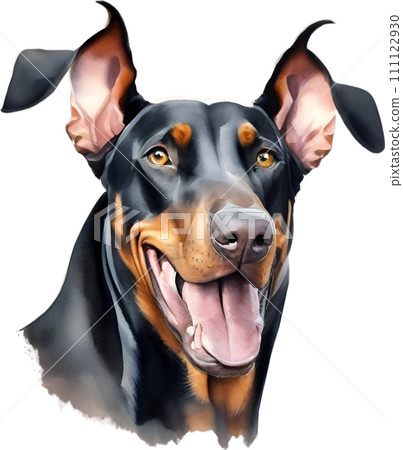 Doberman Pinscher dog. Watercolor Clipart. Generative AI. 111122930
