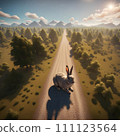 AI-generated content. Generative AI of a Rabbit Running Across Dirt Road in Forest 111123564