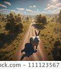 AI-generated content. Generative AI of a Rabbit Running Down a Dirt Road 111123567